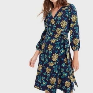 J. Crew Navy Floral Wrap Midi Dress